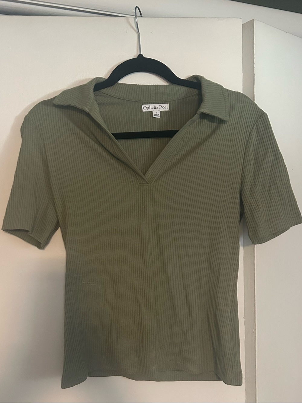 Ophelia Roe Olive Ribbed Polo Top